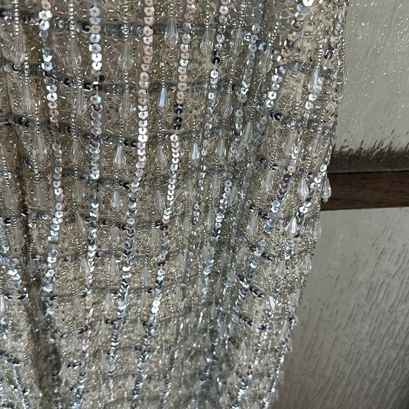 MAC DUGGAL 5394 BEAD EMBELLISHED COLUMN NUDE/SILVER GOWN sz 10 - Picture 14 of 16